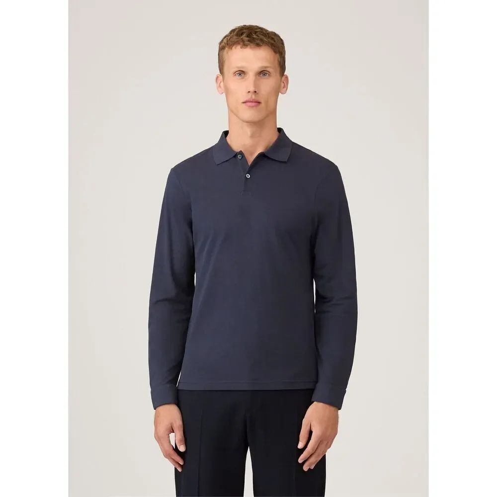 ✨Sunspel England Mesh Long Sleeve Polo Navy Sz Small Shirt✨